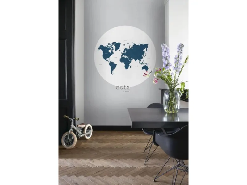 ESTAhome Selbstklebende Runde Tapete Weltkarte Blau Ø 140 cm 159008