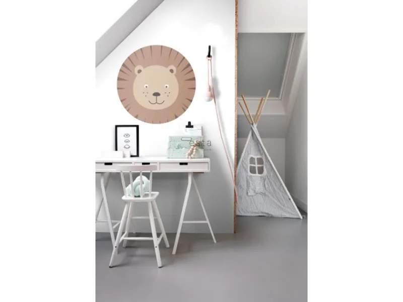 ESTAhome Selbstklebende Runde Tapete Tierköpfe Braun und Beige Ø 70 cm 158975