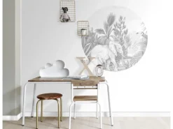 ESTAhome Selbstklebende Runde Tapete Dschungelmuster Grau Ø 70 cm 159075