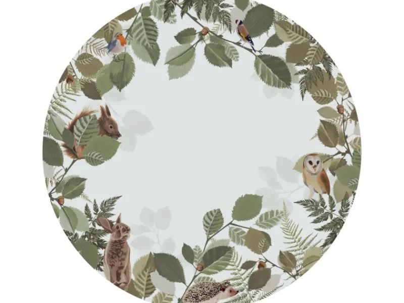 ESTAhome Selbstklebende Runde Tapete Waldtiere Grün und Braun Ø 70 cm 159069