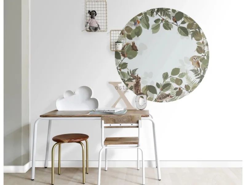 ESTAhome Selbstklebende Runde Tapete Waldtiere Grün und Braun Ø 70 cm 159069