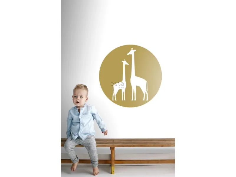 ESTAhome Selbstklebende Runde Tapete Giraffen Ockergelb und Weiß Ø 70 cm 158978