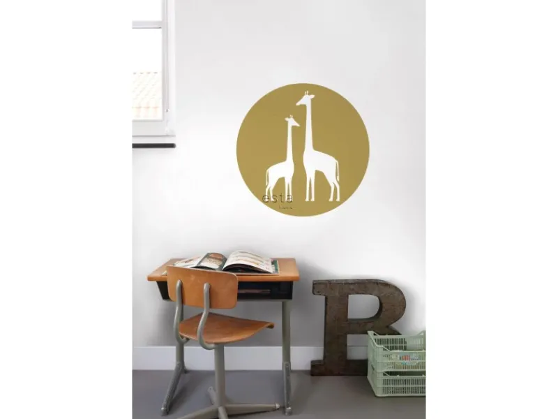 ESTAhome Selbstklebende Runde Tapete Giraffen Ockergelb und Weiß Ø 70 cm 158978