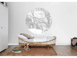 ESTAhome Selbstklebende Runde Tapete Wald Mit Waldtieren Grau Ø 140 cm 159083