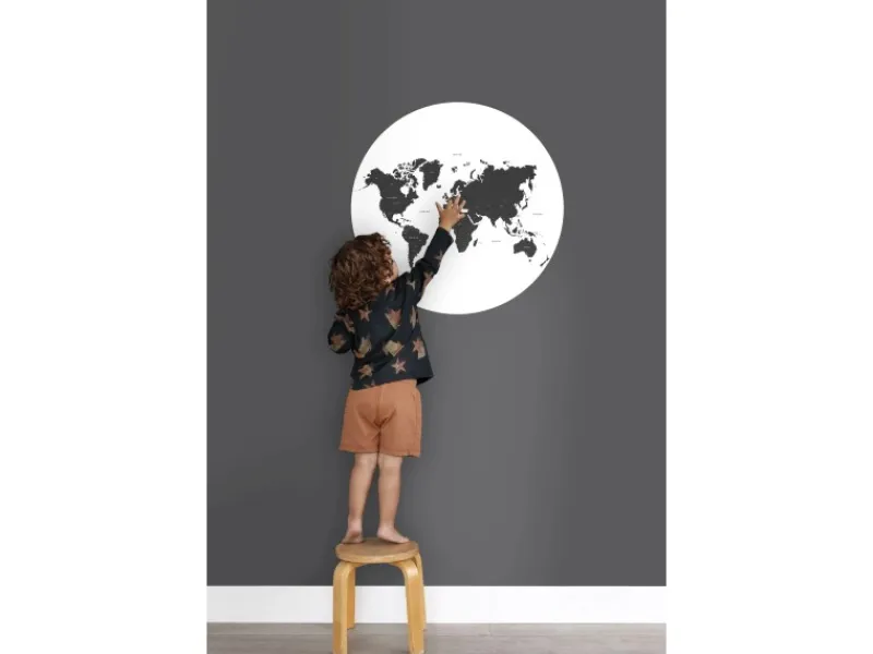 ESTAhome Selbstklebende Runde Tapete Weltkarte Schwarz-Weiß Ø 70 cm 158985