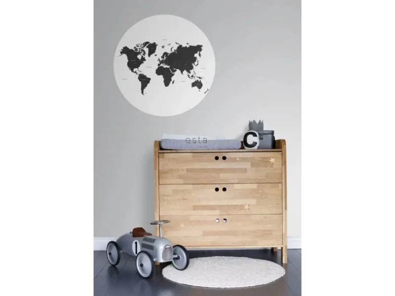 ESTAhome Selbstklebende Runde Tapete Weltkarte Schwarz-Weiß Ø 70 cm 158985