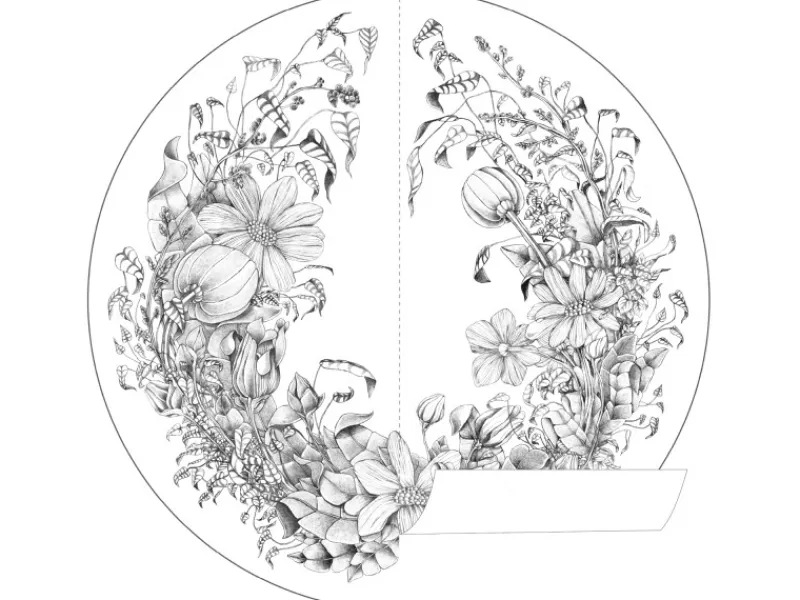 ESTAhome Selbstklebende Runde Tapete Blumenzeichnungen Schwarz-Weiß Ø 140 cm 159109