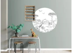 Sale ESTAhome Selbstklebende Runde Tapete Dinosaurier Schwarz-Weiß Ø 70 cm 159073