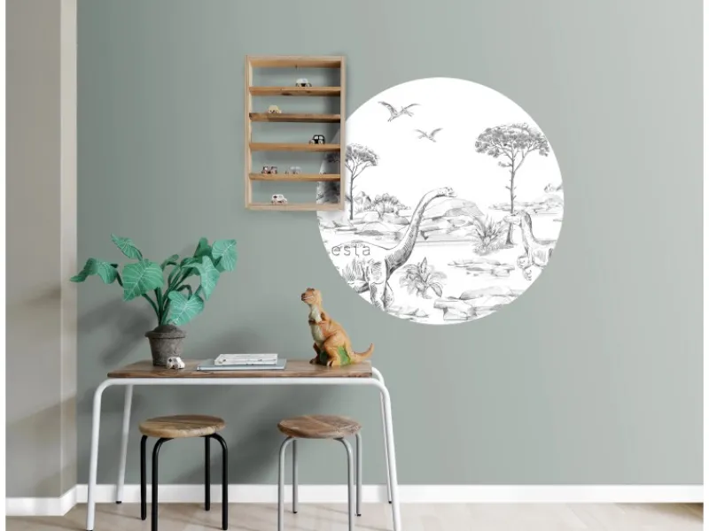 Sale ESTAhome Selbstklebende Runde Tapete Dinosaurier Schwarz-Weiß Ø 70 cm 159073
