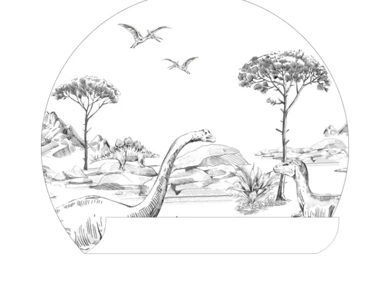 Sale ESTAhome Selbstklebende Runde Tapete Dinosaurier Schwarz-Weiß Ø 70 cm 159073