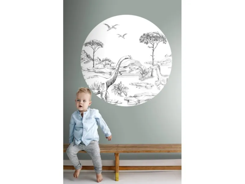 Sale ESTAhome Selbstklebende Runde Tapete Dinosaurier Schwarz-Weiß Ø 70 cm 159073