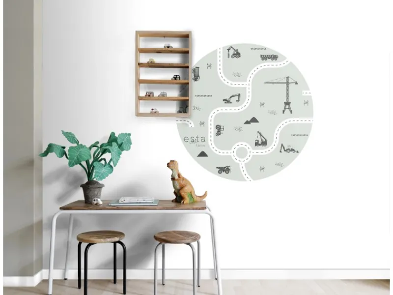 ESTAhome Selbstklebende Runde Tapete Fahrzeuge Mintgrün Ø 70 cm 159066