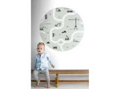 ESTAhome Selbstklebende Runde Tapete Fahrzeuge Mintgrün Ø 70 cm 159066