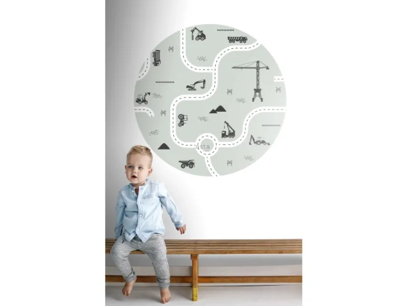 ESTAhome Selbstklebende Runde Tapete Fahrzeuge Mintgrün Ø 70 cm 159066