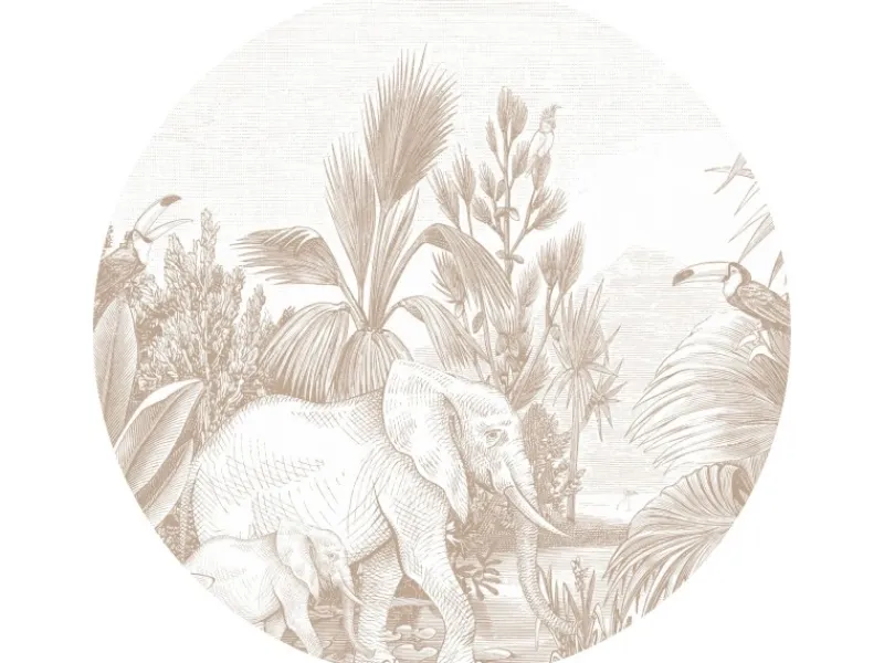 ESTAhome Selbstklebende Runde Tapete Dschungelmuster Beige Ø 70 cm 159077