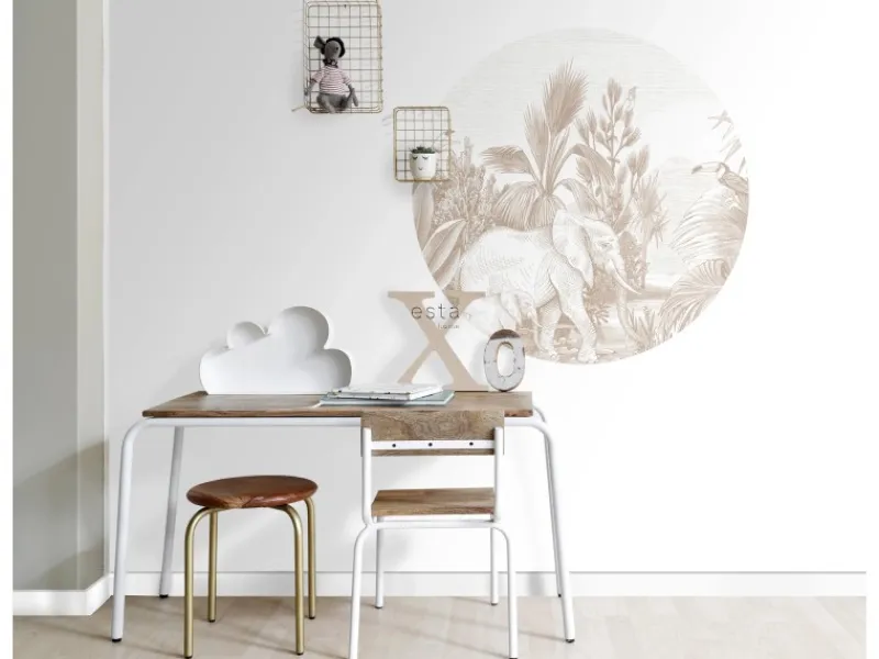 ESTAhome Selbstklebende Runde Tapete Dschungelmuster Beige Ø 70 cm 159077
