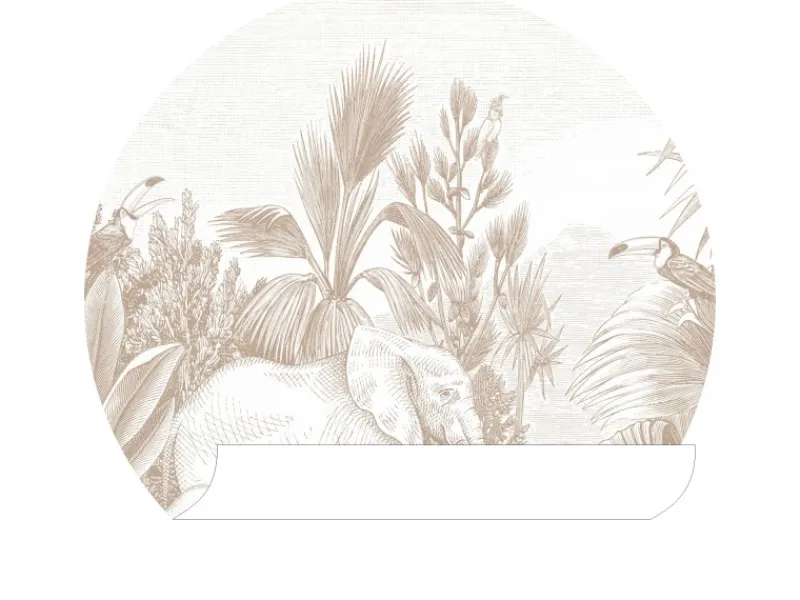 ESTAhome Selbstklebende Runde Tapete Dschungelmuster Beige Ø 70 cm 159077