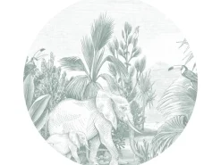 ESTAhome Selbstklebende Runde Tapete Dschungelmuster Grün Ø 140 cm 159087