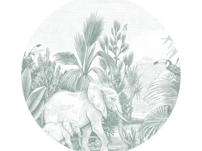 ESTAhome Selbstklebende Runde Tapete Dschungelmuster Grün Ø 140 cm 159087