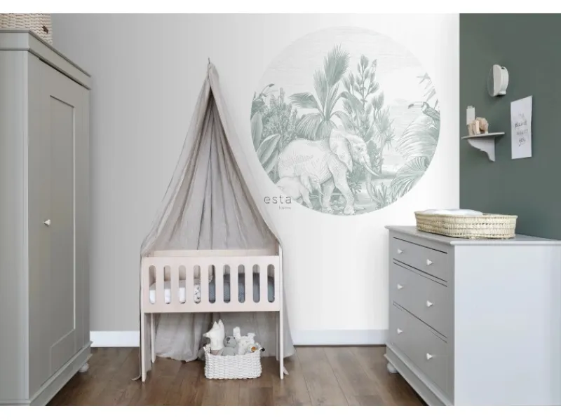 ESTAhome Selbstklebende Runde Tapete Dschungelmuster Grün Ø 140 cm 159087