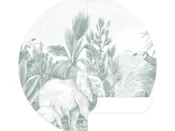 ESTAhome Selbstklebende Runde Tapete Dschungelmuster Grün Ø 140 cm 159087