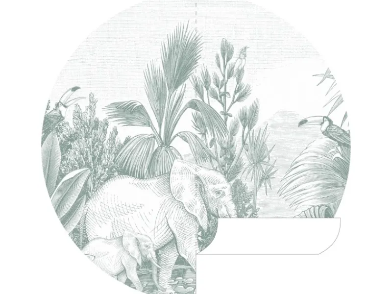ESTAhome Selbstklebende Runde Tapete Dschungelmuster Grün Ø 140 cm 159087