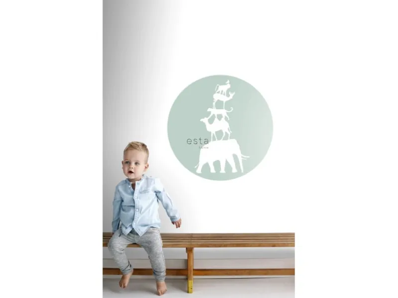 ESTAhome Selbstklebende Runde Tapete Gestapelte Tiere Mintgrün Ø 70 cm 158977