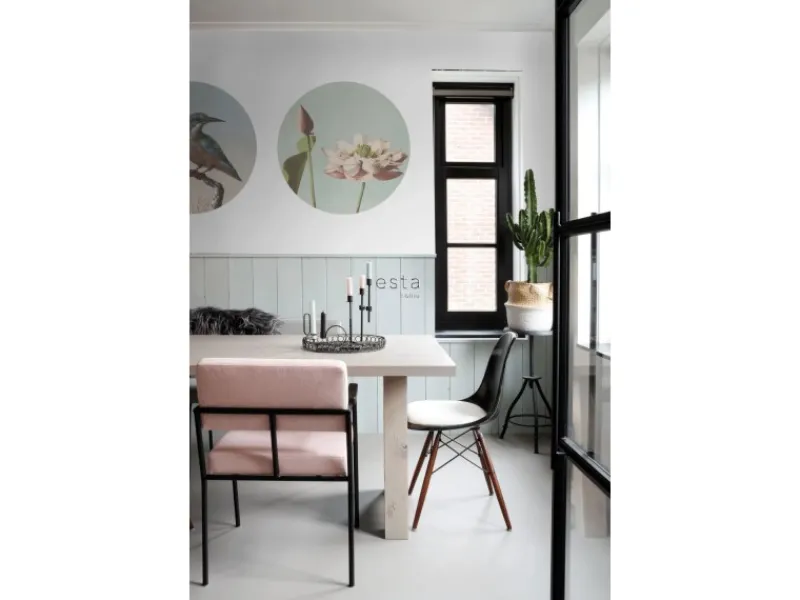 ESTAhome Selbstklebende Runde Tapete Lotusblume Altrosa und Graublau Ø 70 cm 158994