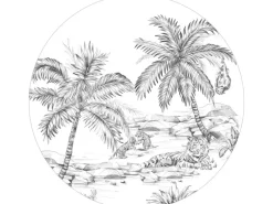 ESTAhome Selbstklebende Runde Tapete Safari-Muster Schwarz-Weiß Ø 140 cm 159004