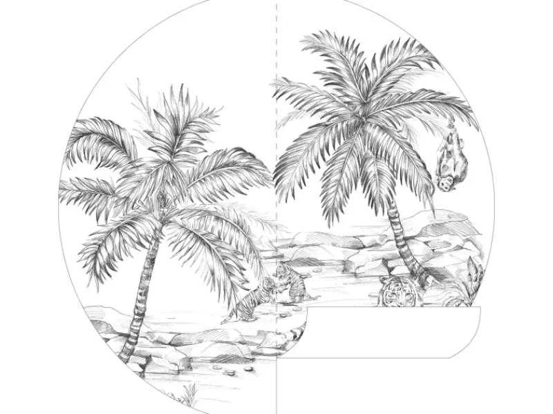 ESTAhome Selbstklebende Runde Tapete Safari-Muster Schwarz-Weiß Ø 140 cm 159004