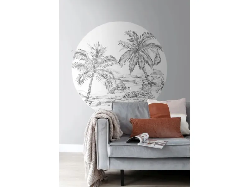 ESTAhome Selbstklebende Runde Tapete Safari-Muster Schwarz-Weiß Ø 140 cm 159004