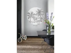 ESTAhome Selbstklebende Runde Tapete Safari-Muster Schwarz-Weiß Ø 140 cm 159004