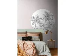 ESTAhome Selbstklebende Runde Tapete Safari-Muster Schwarz-Weiß Ø 140 cm 159004