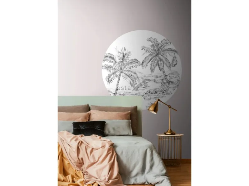 ESTAhome Selbstklebende Runde Tapete Safari-Muster Schwarz-Weiß Ø 140 cm 159004