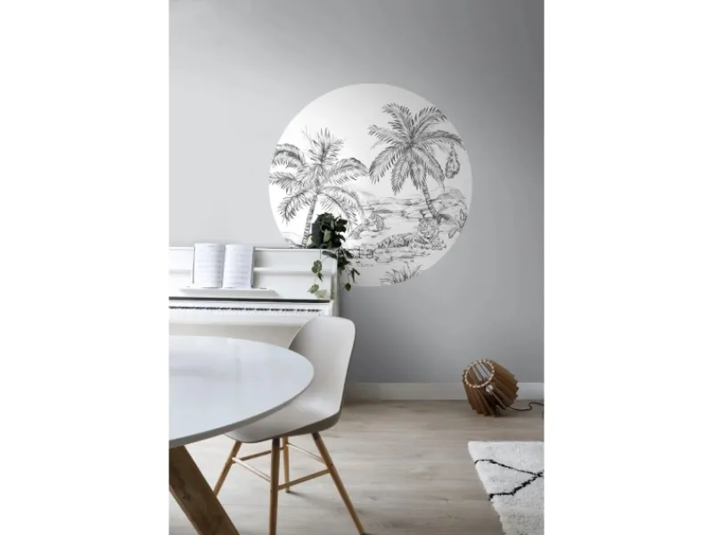 ESTAhome Selbstklebende Runde Tapete Safari-Muster Schwarz-Weiß Ø 140 cm 159004