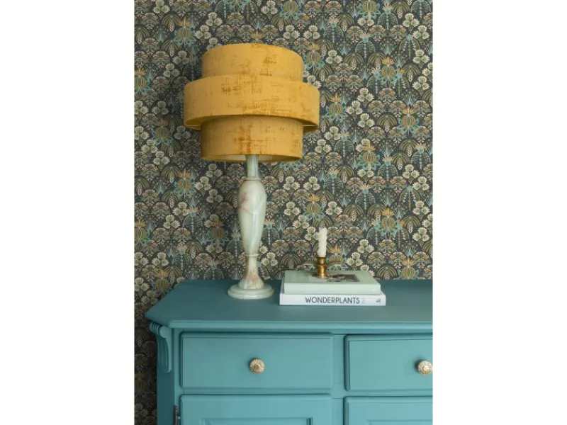 ESTAhome Tapete Blumenmuster im Jugendstil Grau Blau und Beige 50 x 900 cm