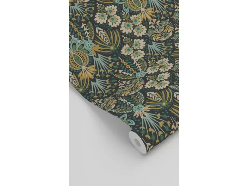 ESTAhome Tapete Blumenmuster im Jugendstil Grau Blau und Beige 50 x 900 cm