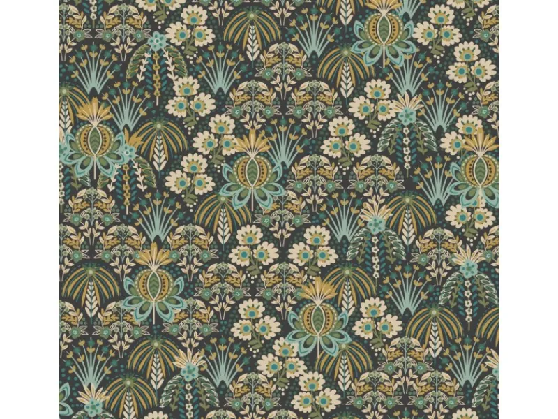 ESTAhome Tapete Blumenmuster im Jugendstil Grau Blau und Beige 50 x 900 cm