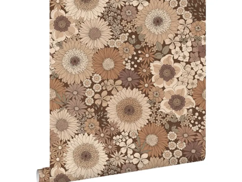 Discount ESTAhome Tapete Retro Blumen 50 x 900 cm Braun