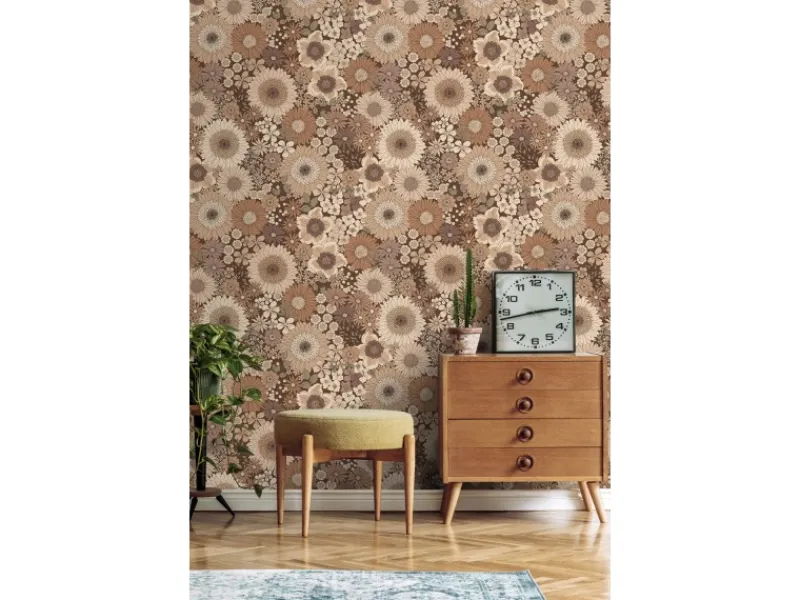 Discount ESTAhome Tapete Retro Blumen 50 x 900 cm Braun