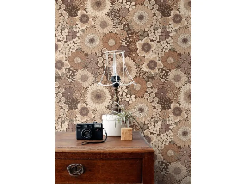 Discount ESTAhome Tapete Retro Blumen 50 x 900 cm Braun