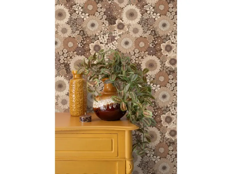 Discount ESTAhome Tapete Retro Blumen 50 x 900 cm Braun