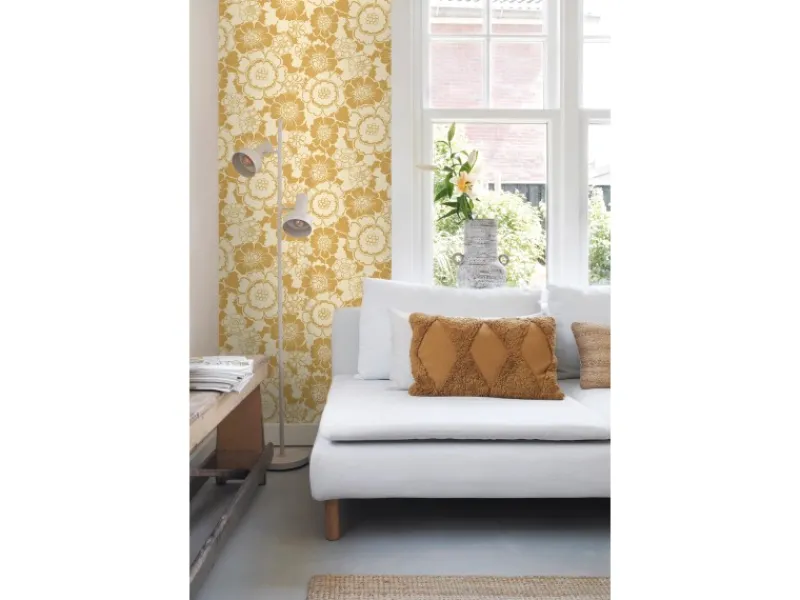 ESTAhome Tapete Retro Blumen 50 x 900 cm Gelb