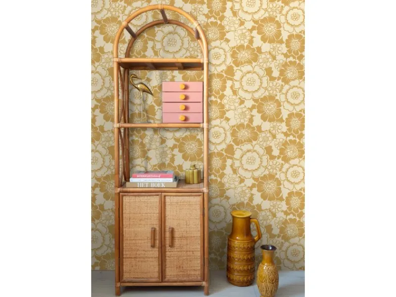 ESTAhome Tapete Retro Blumen 50 x 900 cm Gelb