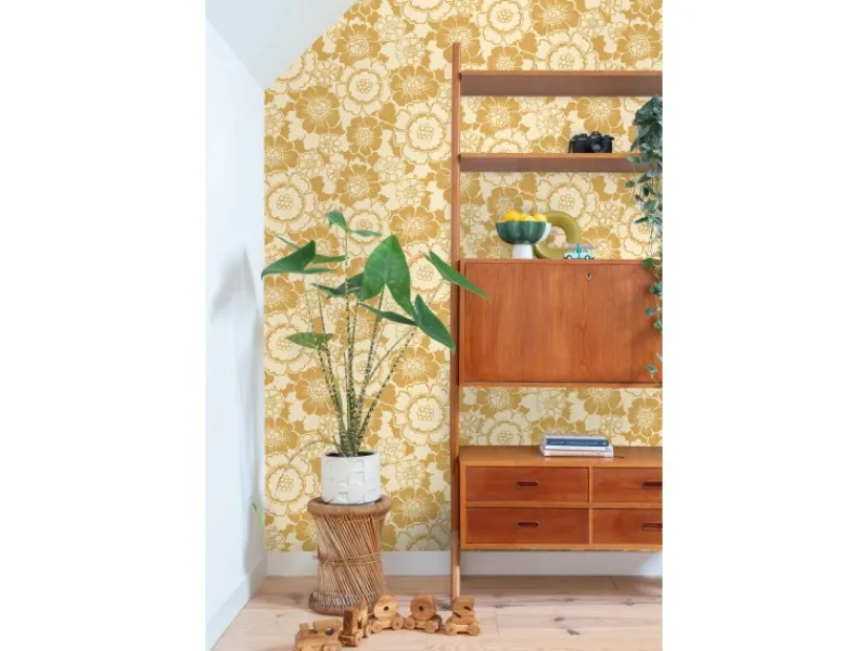ESTAhome Tapete Retro Blumen 50 x 900 cm Gelb