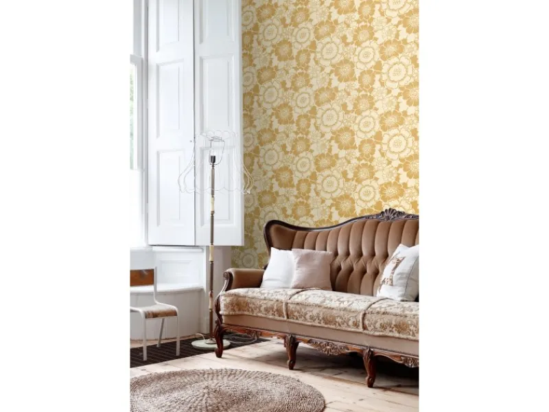 ESTAhome Tapete Retro Blumen 50 x 900 cm Gelb