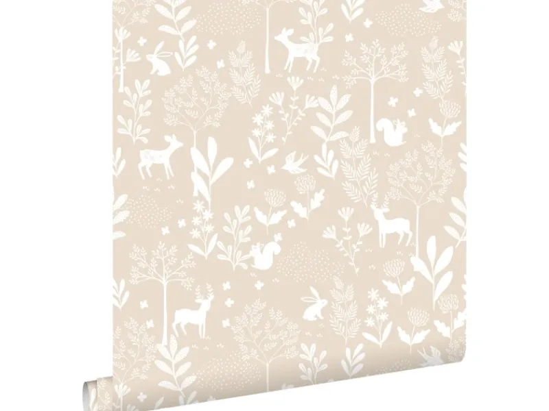 Discount ESTAhome Tapete Wald mit Waldtieren 53 cm x 10.05 m Beige