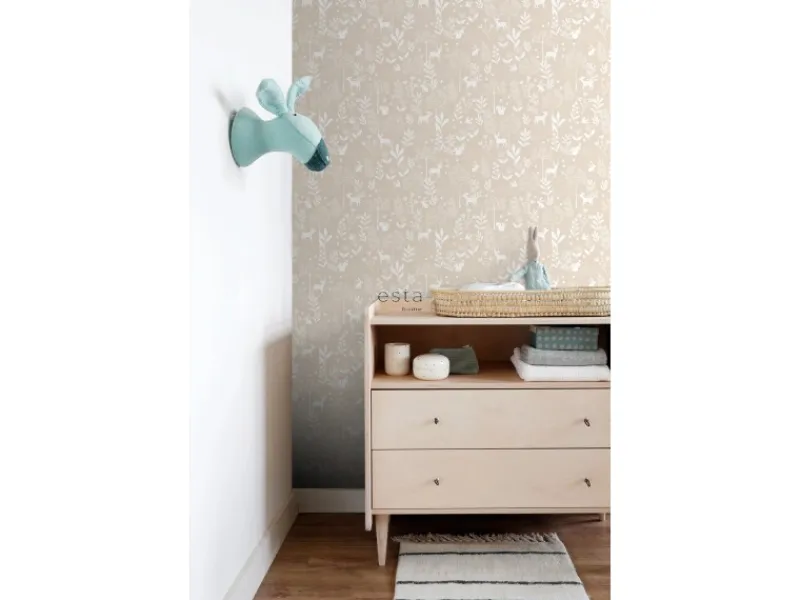 Discount ESTAhome Tapete Wald mit Waldtieren 53 cm x 10.05 m Beige