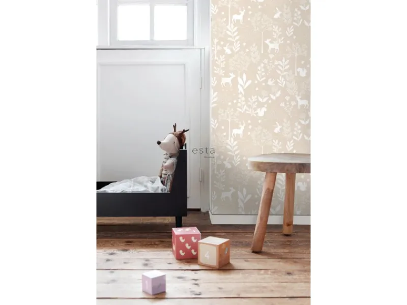 Discount ESTAhome Tapete Wald mit Waldtieren 53 cm x 10.05 m Beige