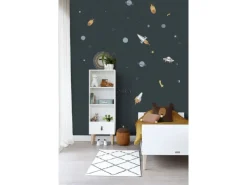 ESTAhome Wandtattoo Weltraum Blau Grau und Gelb 47,5 cm x 66 cm 156109